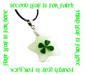 GLOW IN THE DARK STAR FOUR LEAF CLOVER NECKLACE ECFLC-NP2001