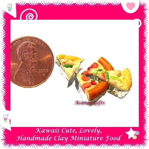 MINIATURE PIZZA 4 PC SET - HANDMADE POLYMER CLAY FOOD FOR DOLLS HOUSE OR MINIATURISTS ECDMF-CC3006