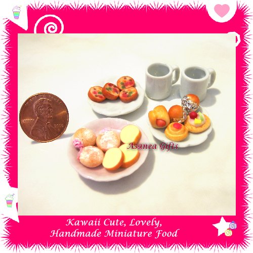 AFTERNOON TEA DONUT SET - HANDMADE POLYMER CLAY FOOD FOR DOLLS HOUSE OR MINIATURISTS ECDMF-BK4004