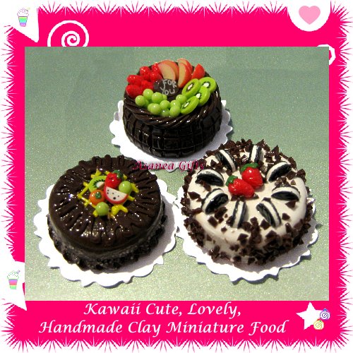 CHOCOLATE CAKE TIME SET - HANDMADE POLYMER CLAY FOOD FOR DOLLS HOUSE OR MINIATURISTS ECDMF-CK4004