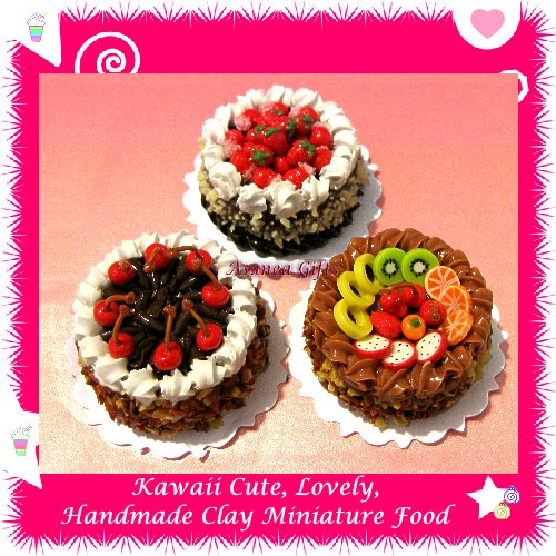 ASSORTED FRUIT CAKE SET - HANDMADE POLYMER CLAY FOOD FOR DOLLS HOUSE OR MINIATURISTS ECDMF-CK4002