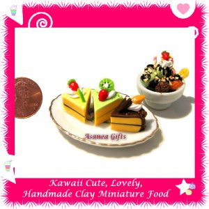 CAKE & ICE CREAM DESSERT SET - POLYMER CLAY FOOD FOR DOLLS HOUSE OR MINIATURISTS ECDMF-CK1002