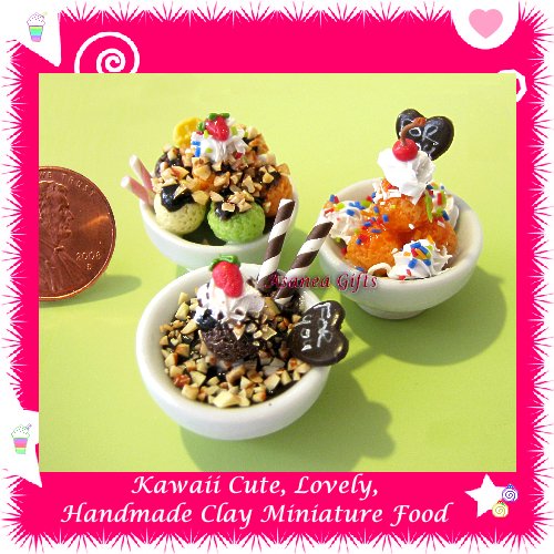 DOLLHOUSE MINIATURE ICE CREAM BOWL SUPER DESSERT SET - HANDMADE FOR MINIATURISTS (ECDMF-IC2001)