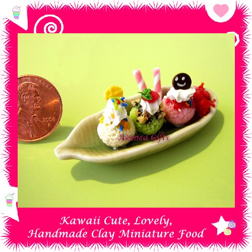 ICE CREAM SUNDAE DESSERT - HANDMADE CLAY MINIATURE FOOD FOR DOLLS HOUSE ECDMF-IC3001