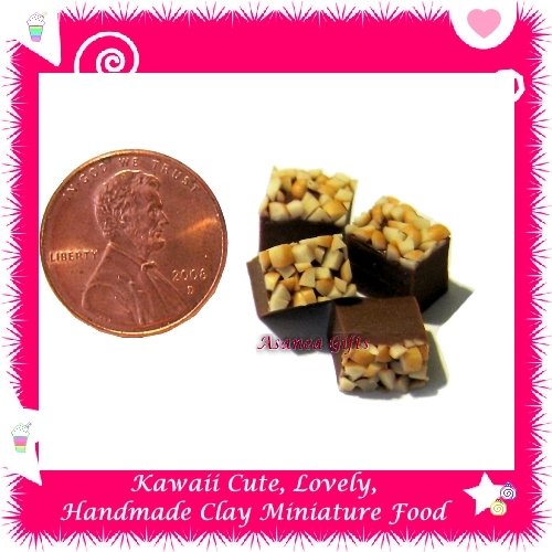 DOLLHOUSE CLAY CHOCOLATE BROWNIE SQUARES NUT TOPPING - 4 PCS (ECDMF-CC4004)