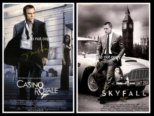 Casino Royale, Skyfall, Daniel Craig, Cast Signed on Mini Movie Poster, Reprint