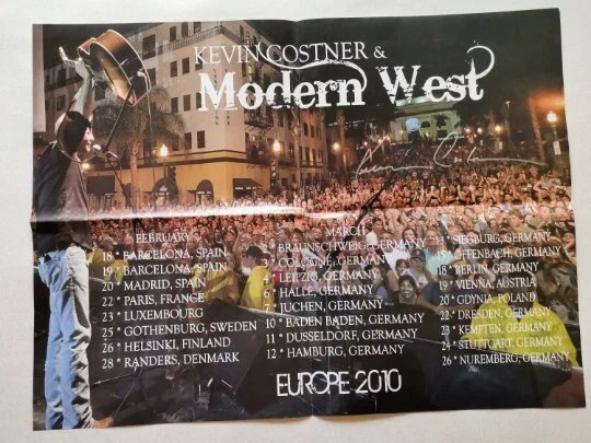 Kevin Kostner, Original Autograph Handsigned on Poster, Modern West Tour Europa 2010