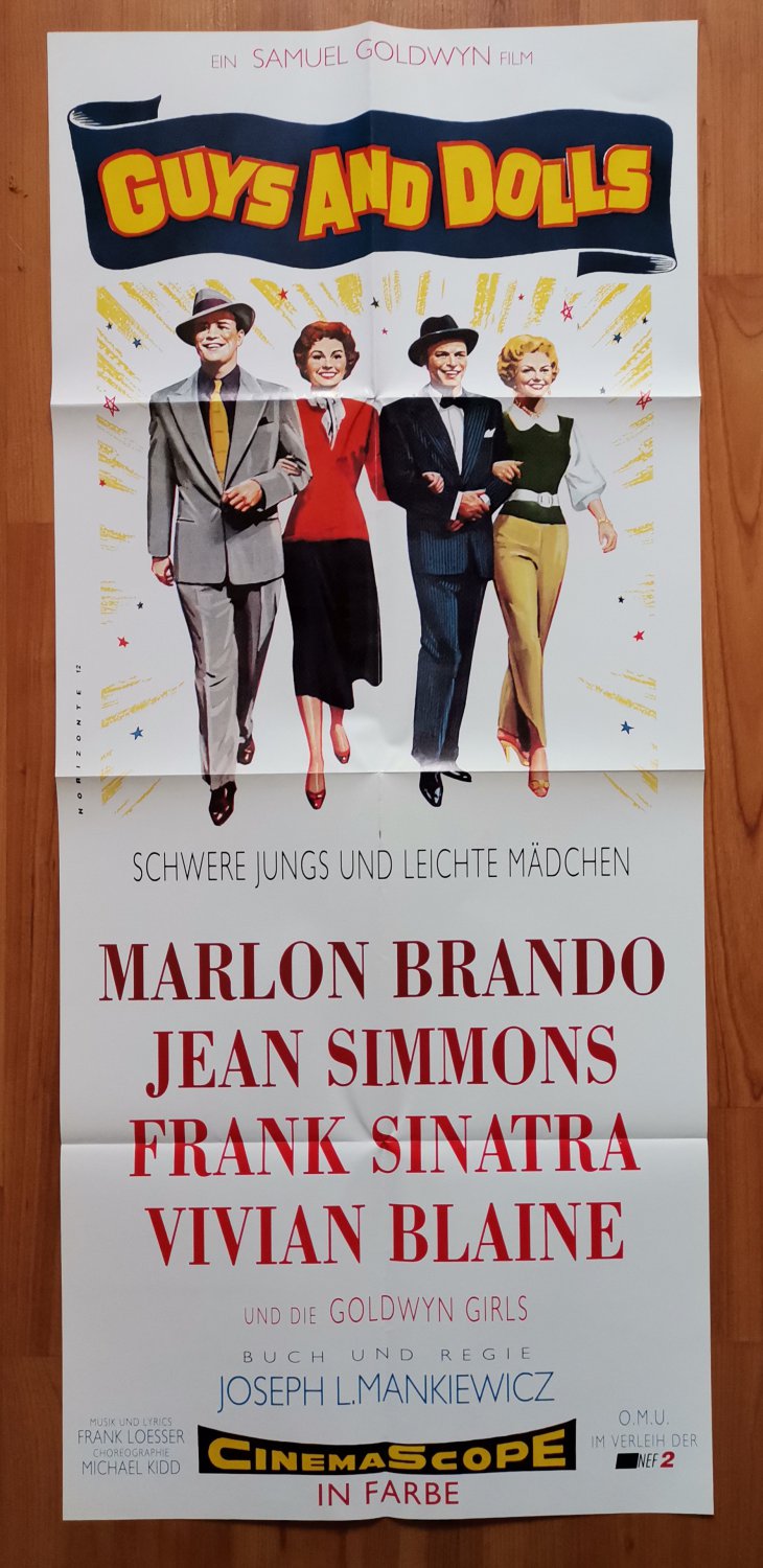 Guys and Dolls, Sinatra, Brando, Jean Simmons, Vivian Blaine, Vintage Cinema Poster 33x15 in