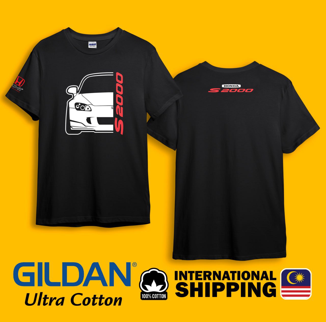 Honda S2000 API JDM  Car Gildan Ultra Black Heavy Cotton T-shirt Size S-3XL