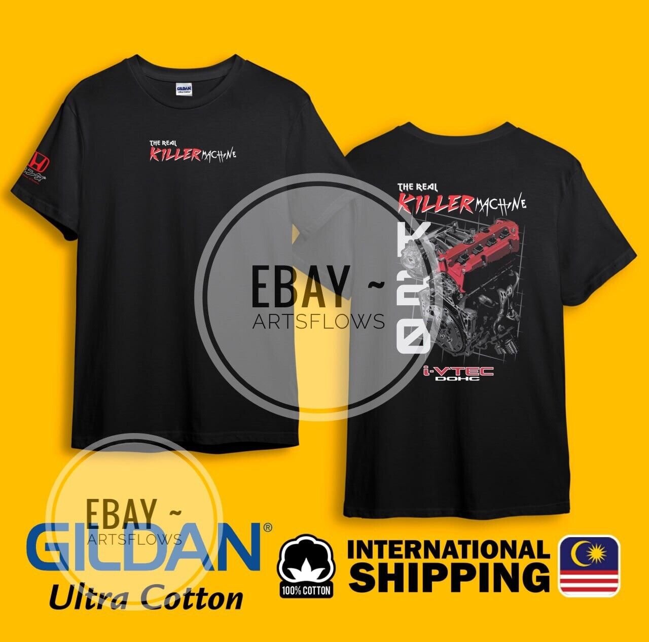 Killer Machine DOHC iVTEC Civic Accord JDM Black Heavy Cotton Size S-3XL T-shirt