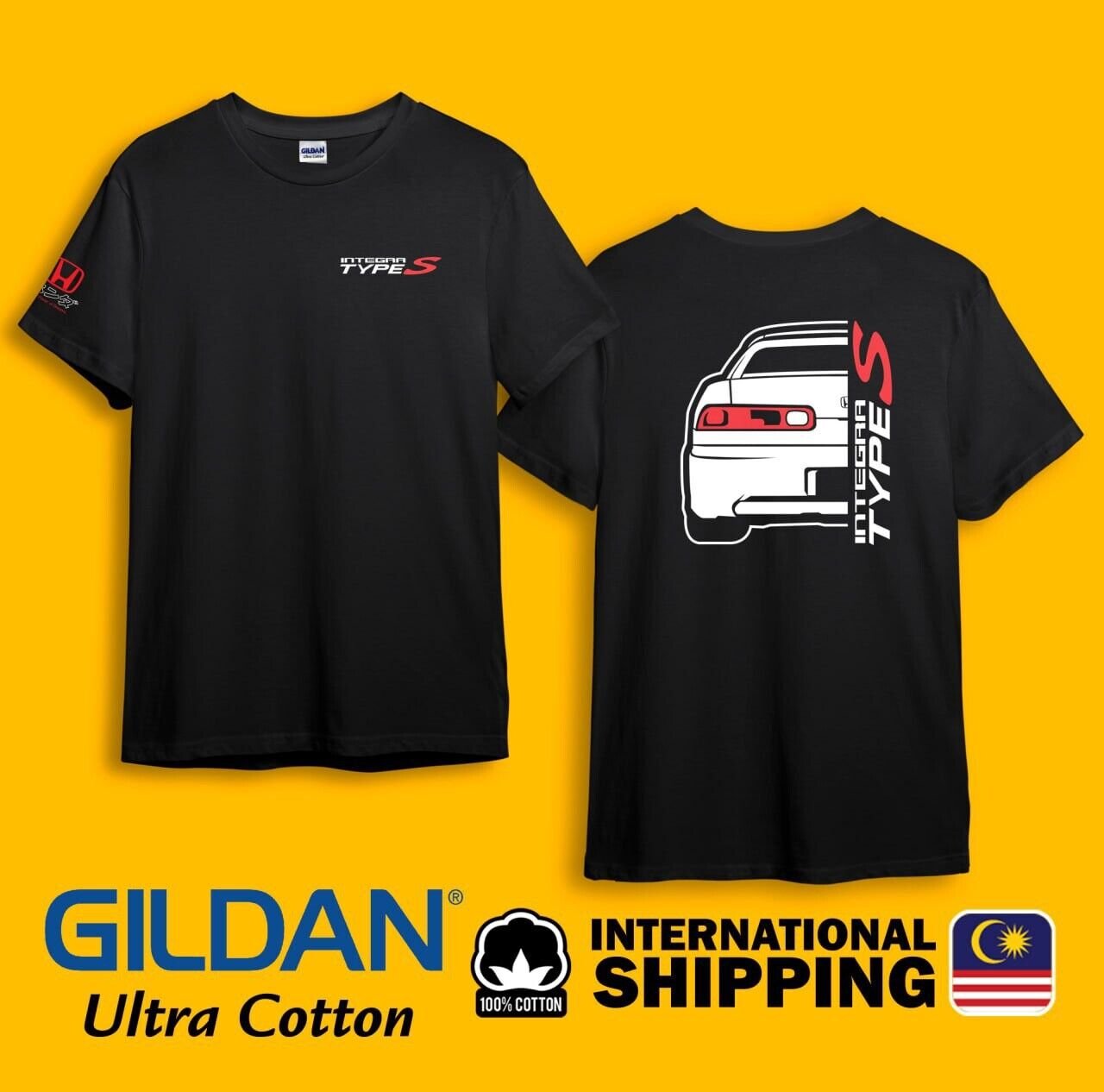 Integra DC2 Type S JDM Rear Car Graphic Black Heavy Cotton Size S-3XL T-shirt