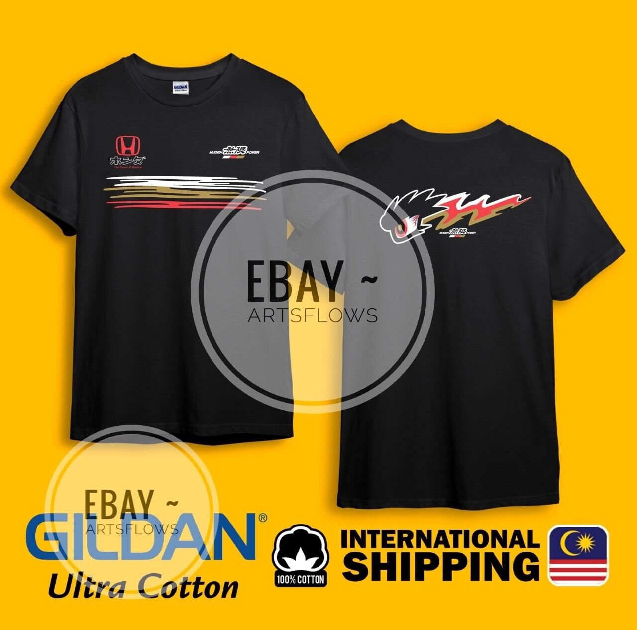 Mu Geen Power Type 1 Civic Accord JDM Black Heavy Cotton Size S-3XL T-shirt