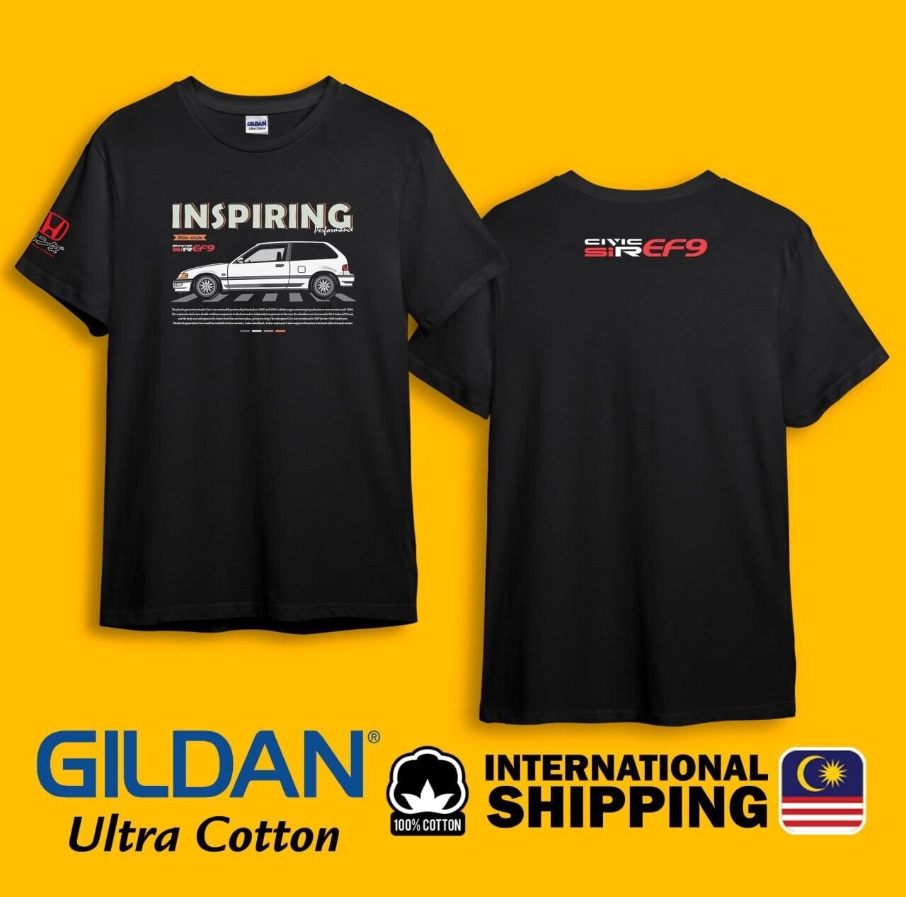 Civic EF9 SiR Inspiring Performance Kanjo Black Heavy Cotton Size S-3XL T-shirt