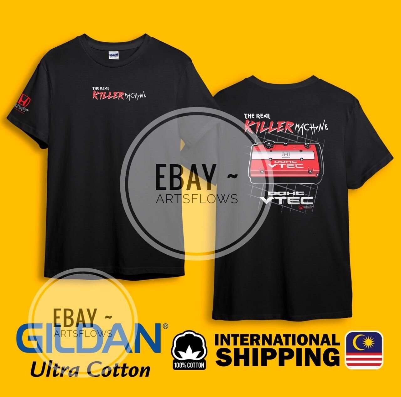 Killer Machine DOHC VTEC 1Civic Accord JDM Black Heavy Cotton Size S-3XL T-shirt