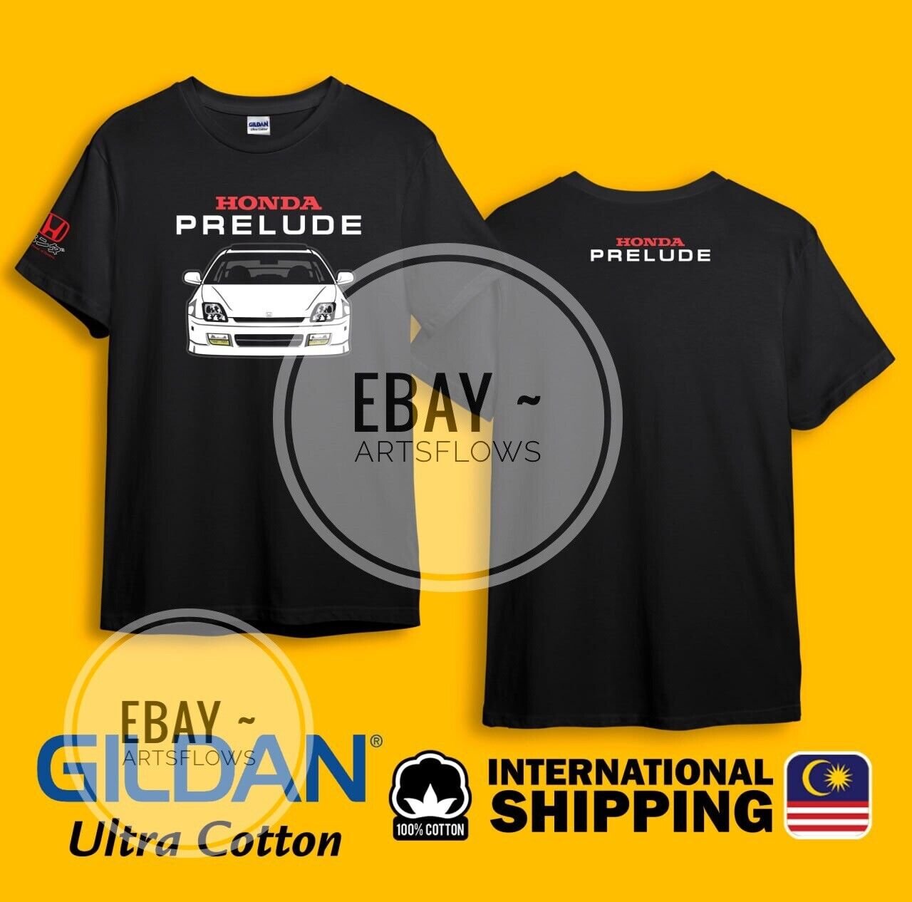 Prelude 5 Generation JDM Car Black Heavy Cotton Size S-3XL T-shirt Model 1