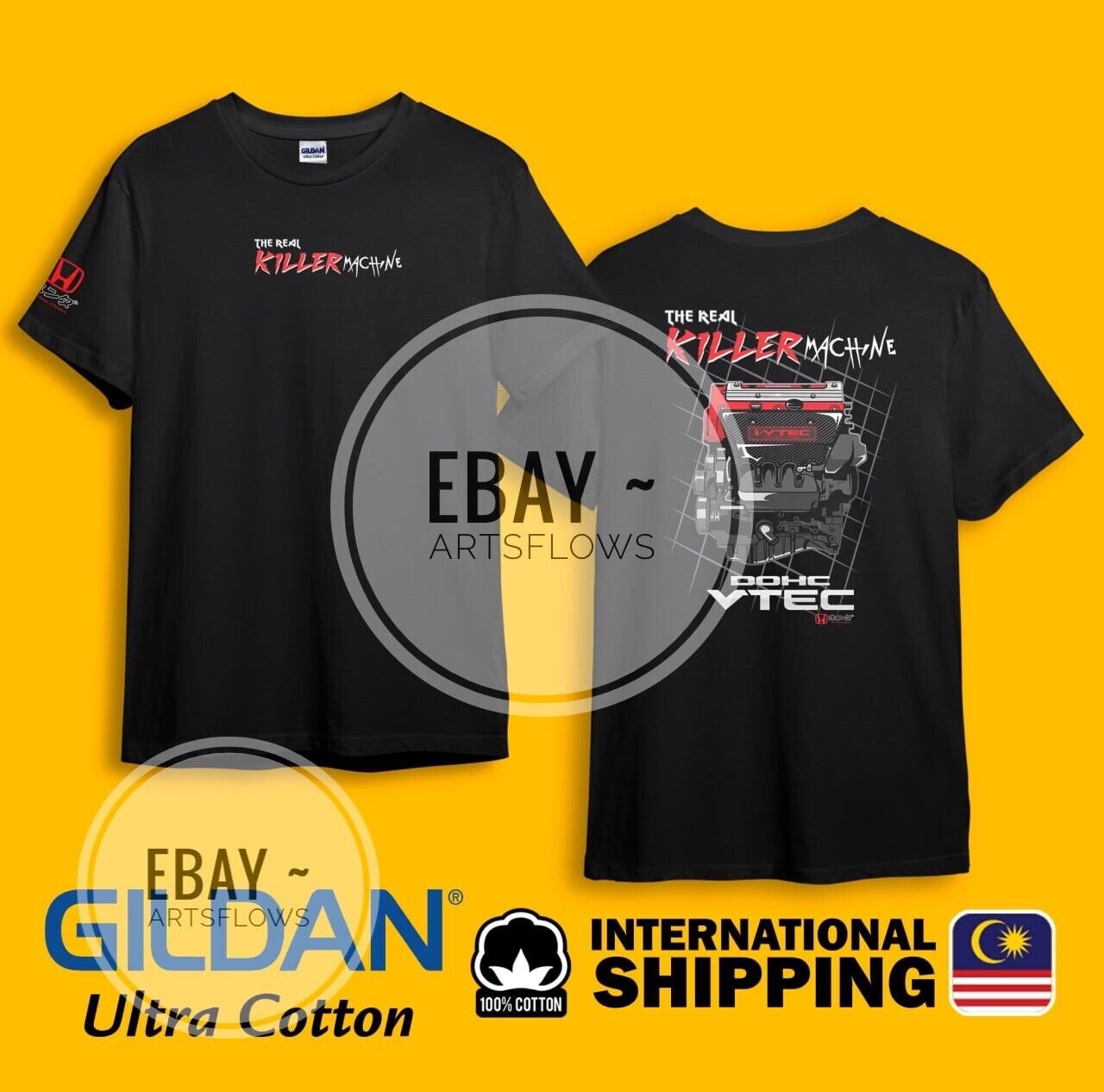 Killer Machine DOHC VTEC Civic Accord JDM Black Heavy Cotton Size S-3XL T-shirt