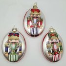 Christmas Nutcracker Vintage Inspired Glitter Disc Glass Ornament 5.25" Set 3
