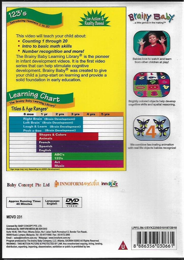 Brainy baby 123 dvd introducing numbers 1 to 20 age 2 5 region all