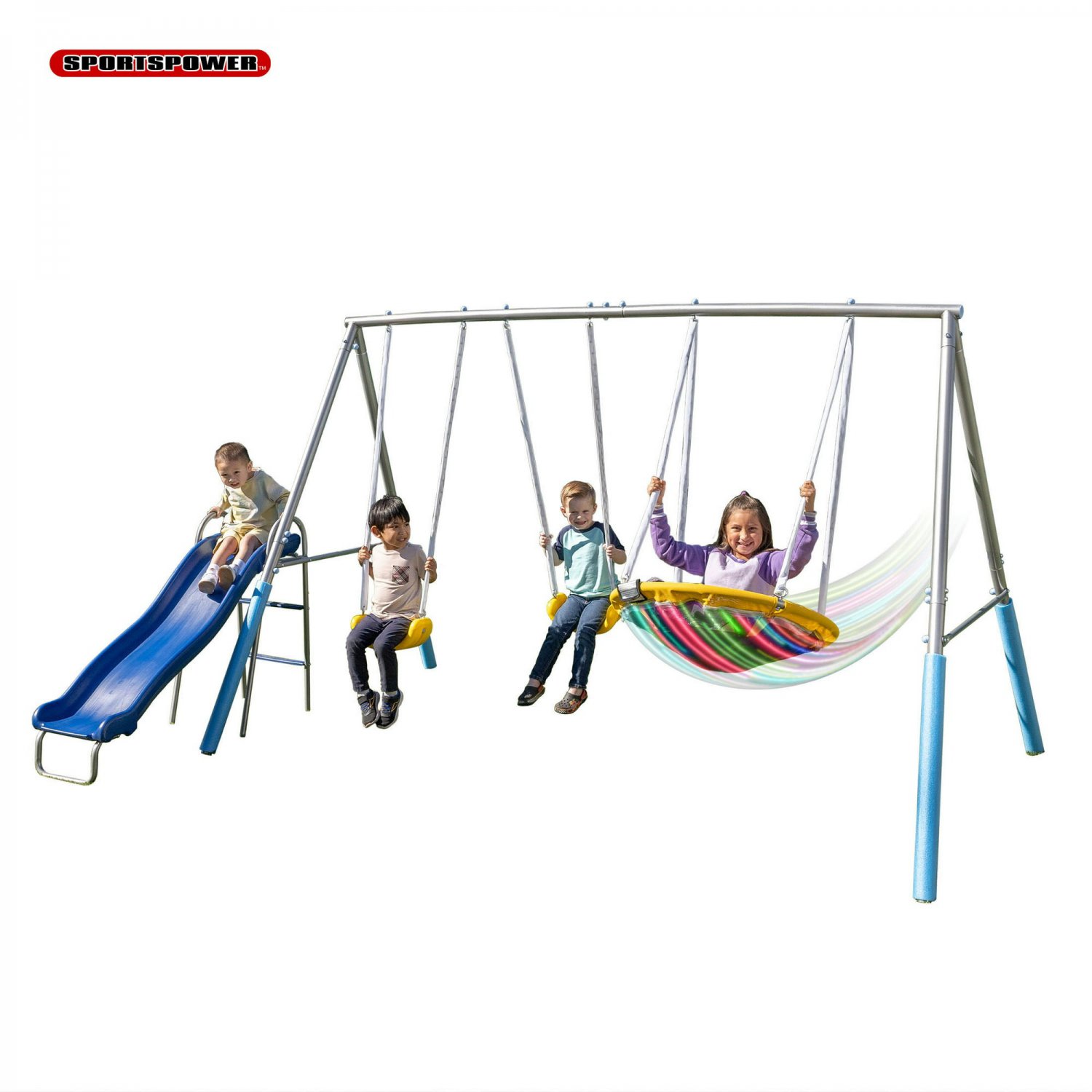 Sportspower Comet Metal Swing Set with LED Light up Saucer Swing, 2