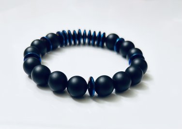 Blue Coin Hematite , Matte Black Onxy