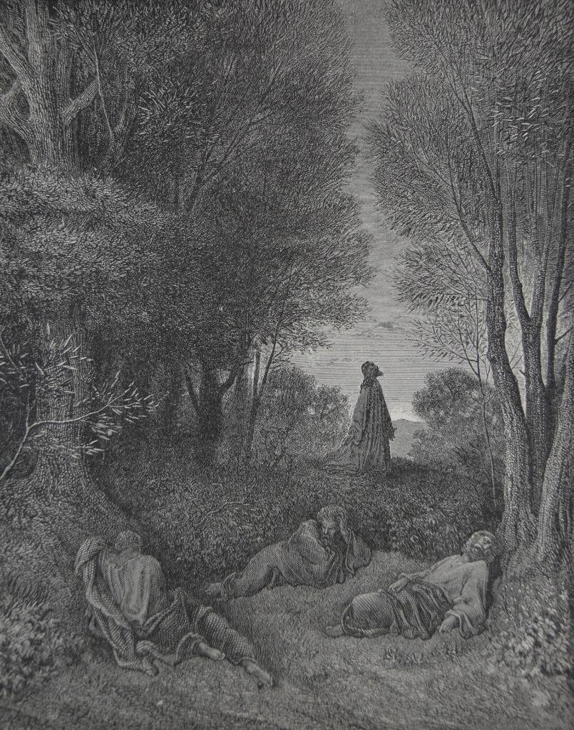 Antique Gustave Dore Art Print Jesus in the Garden of Olives Religious 1880