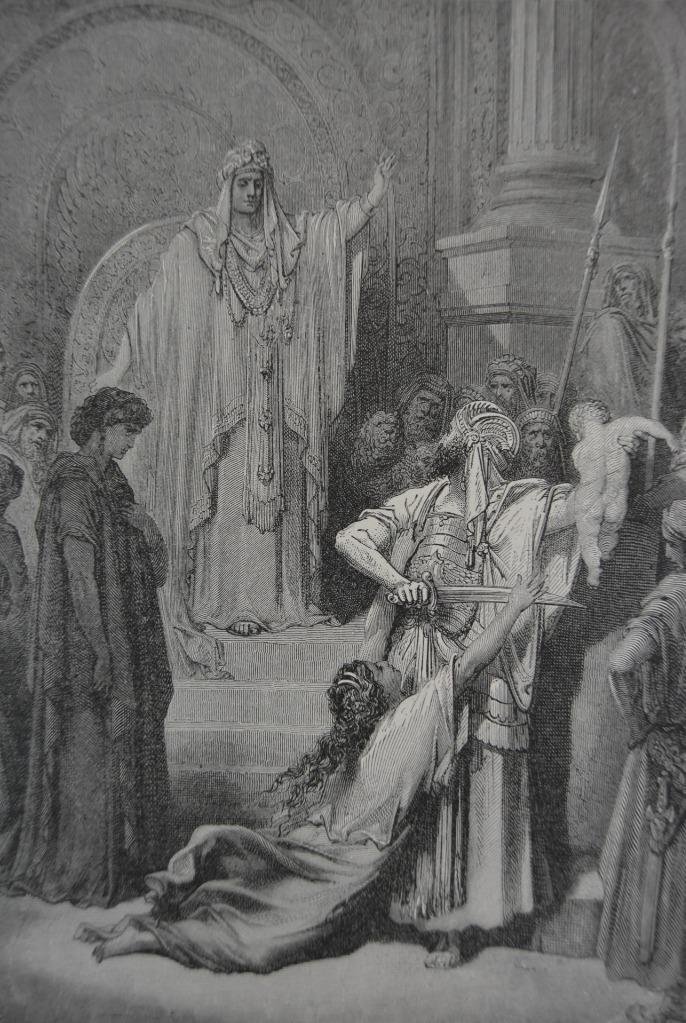 Antique Gustave Dore Art Print Judgement of Solomon Christianity 1880