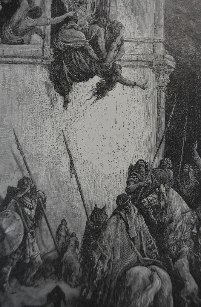 Antique Gustave Dore Art Print Death of Jezebel Christianity Religious 1880