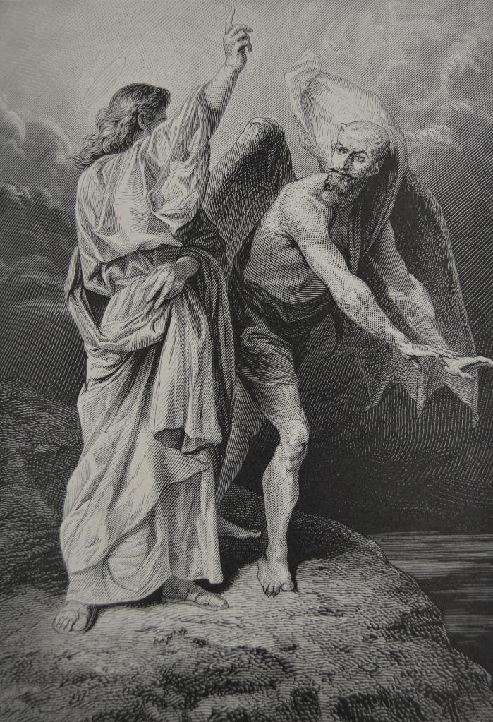 Antique Satan and Jesus Art Print The Temptation Christianity Original 1875