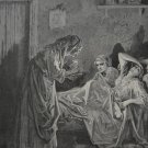 Antique Gustave Dore Art Print Old Woman and Her Servants Original 1880
