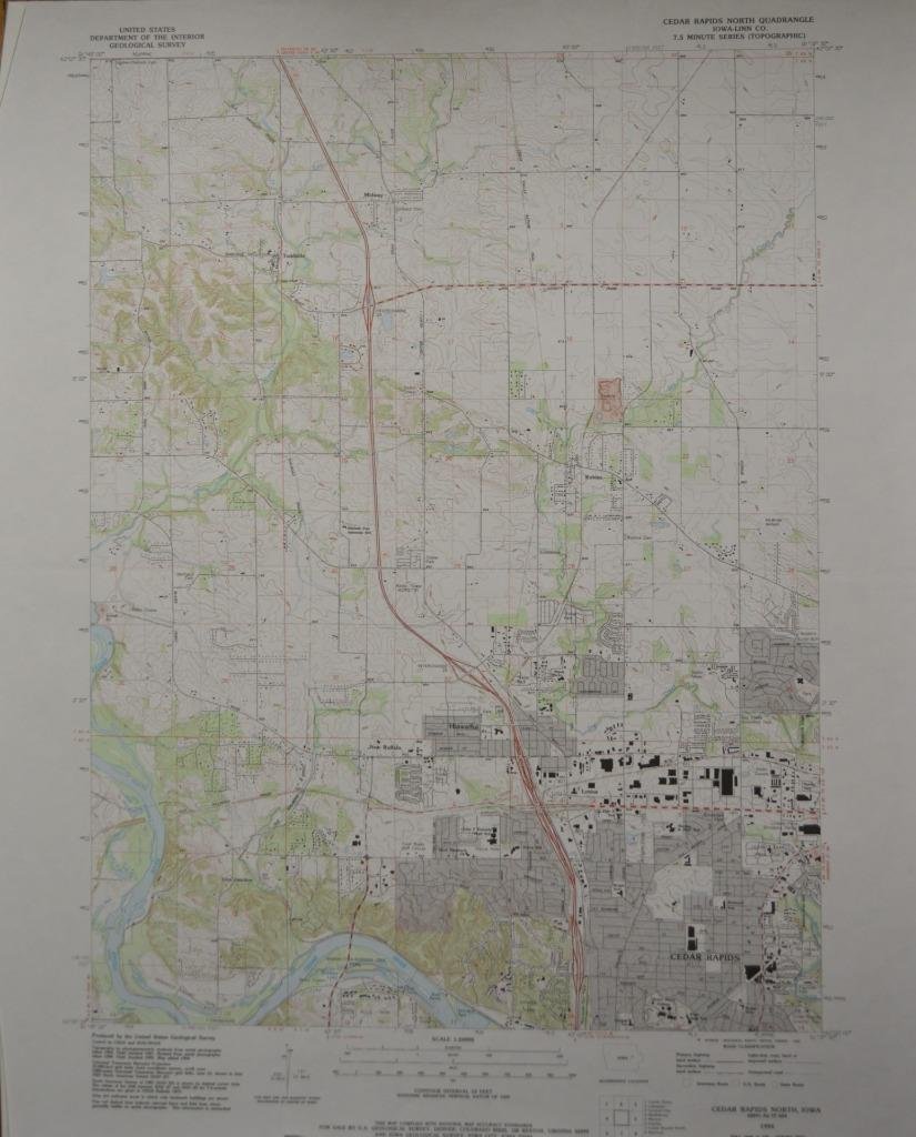 Cedar Rapids USGS Topographic Map Vintage Original Printed 1994 22x27