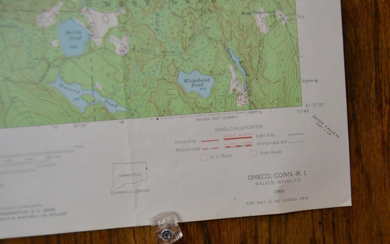 Vintage Oneco Connecticut Original Topographic Map Printed 1953 19x27