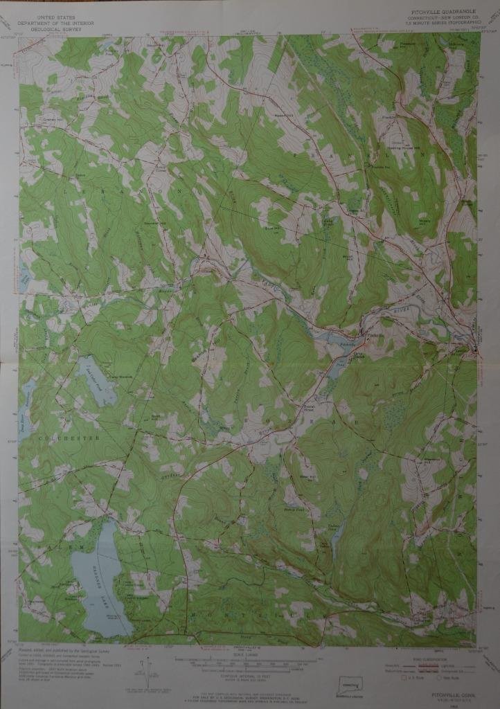 USGS Topographic Map Fitchville Connecticut Original Printed 1953 19x27