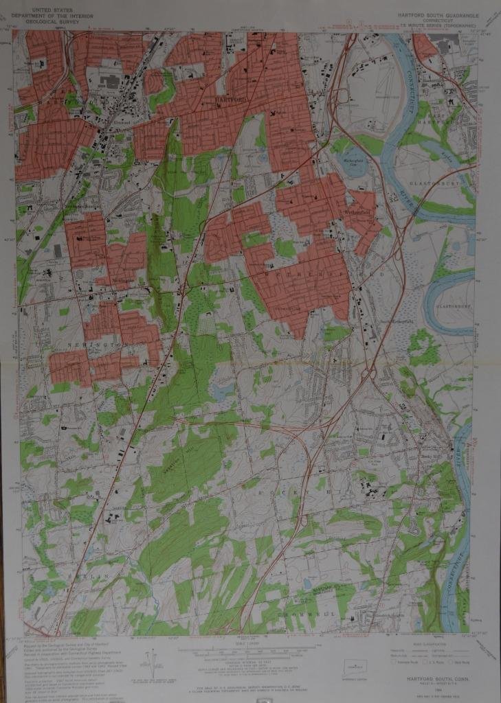 Hartford Connecticut Antique Original Topographic Map Printed 1964 19x27