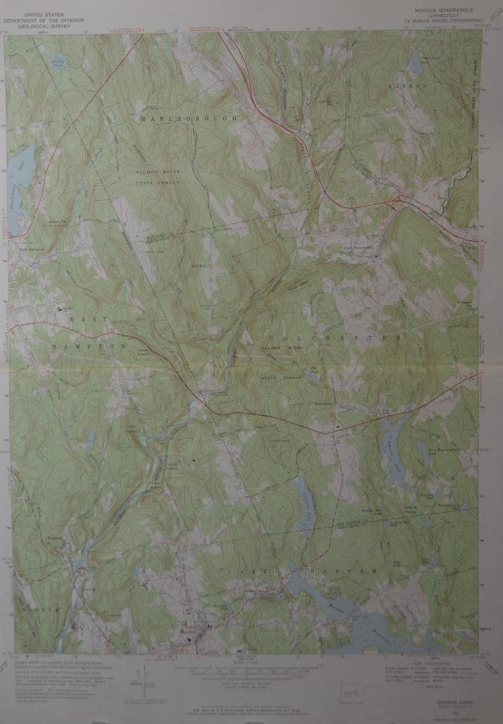 USPS Topographic Map Vintage Moodus Connecticut Original Printed 1967 19x27