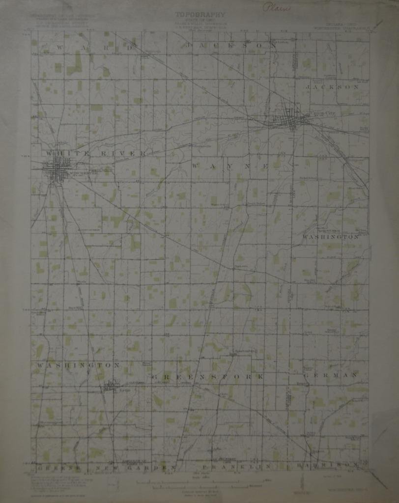 Winchester Indiana Antique Original USGS Topographic Map 1918 16x20
