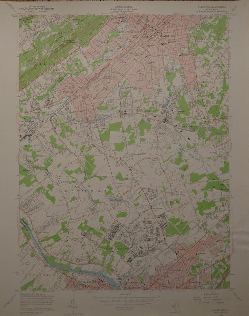 Vintage Plainfield New Jersey USGS Topographic Map Printed 1955 20x27