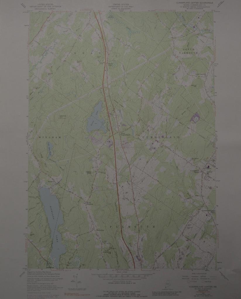 Cumberland Center Maine Vintage Topographic Map Printed 1975 22x27 Inches