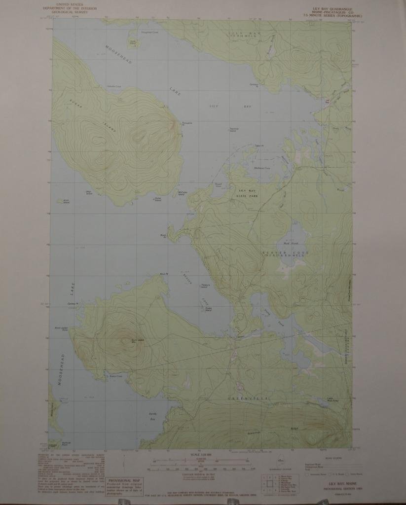 Lily Bay Maine Vintage USGS Topographic Map Printed 1989 22x27 Inches