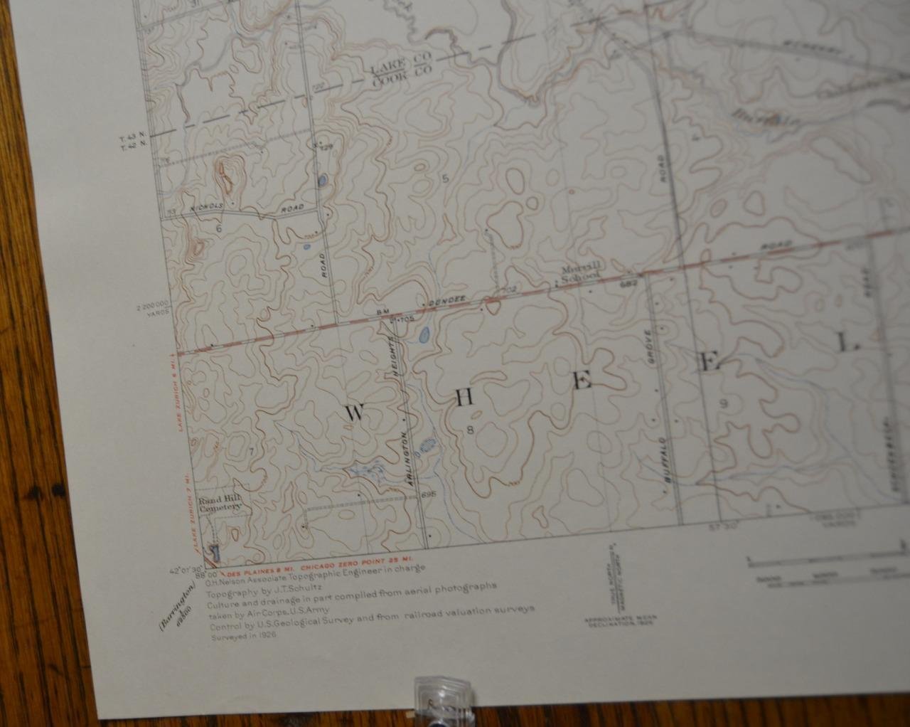 Wheeling Illinois Antique Topographic Map Original 1928 20x27 Wall Art