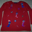 KAREN SCOTT Christmas Stocking Embroidered Sweatshirt L
