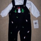 NWT Boys 2PC Snowman Overalls Outfit Winter Holiday 6/9M