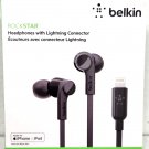 NEW BELKIN HEADPHONES with LIGHTNING CONNECTOR BLACK G3H0001btBLK