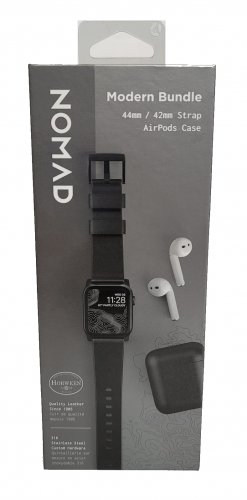 Nomad Modern Leather Watch Strap for Apple Watch 42mm/44mm + AirPod Case - Black