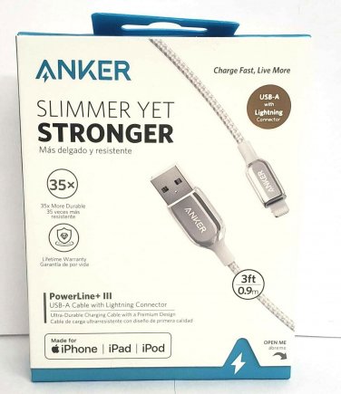 ANKER Powerline III USB to Lightning Cable(3 ft) - Silver