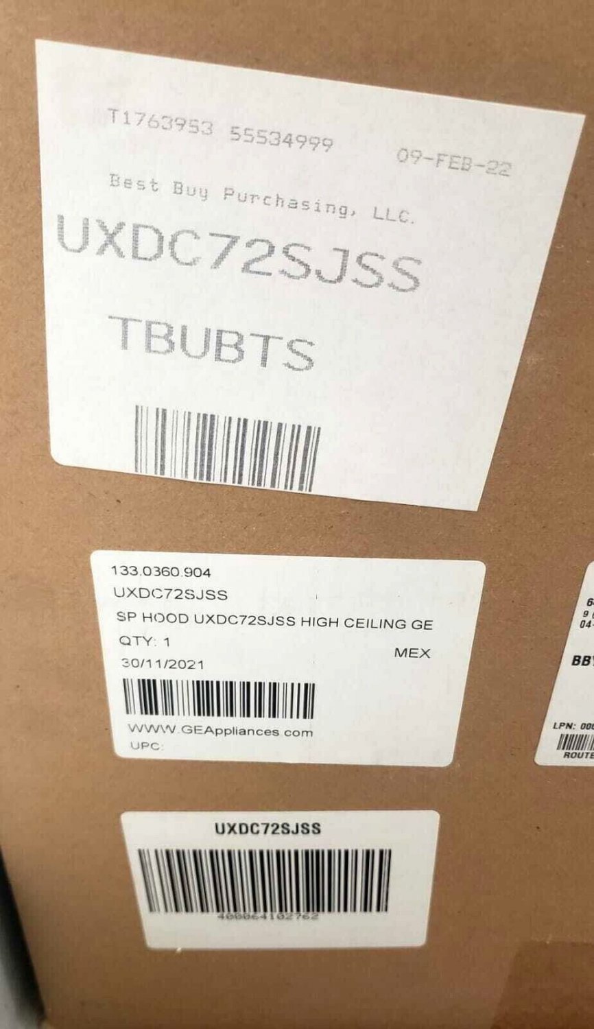 NOB GE 9' Ceiling Duct Cover Kit Stainless steel UXDC72SJSS