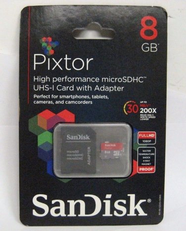 SanDisk Pixtor 8GB MicroSDHC Class 10 UHS-I Memory Card with Adapter - Gray/Red