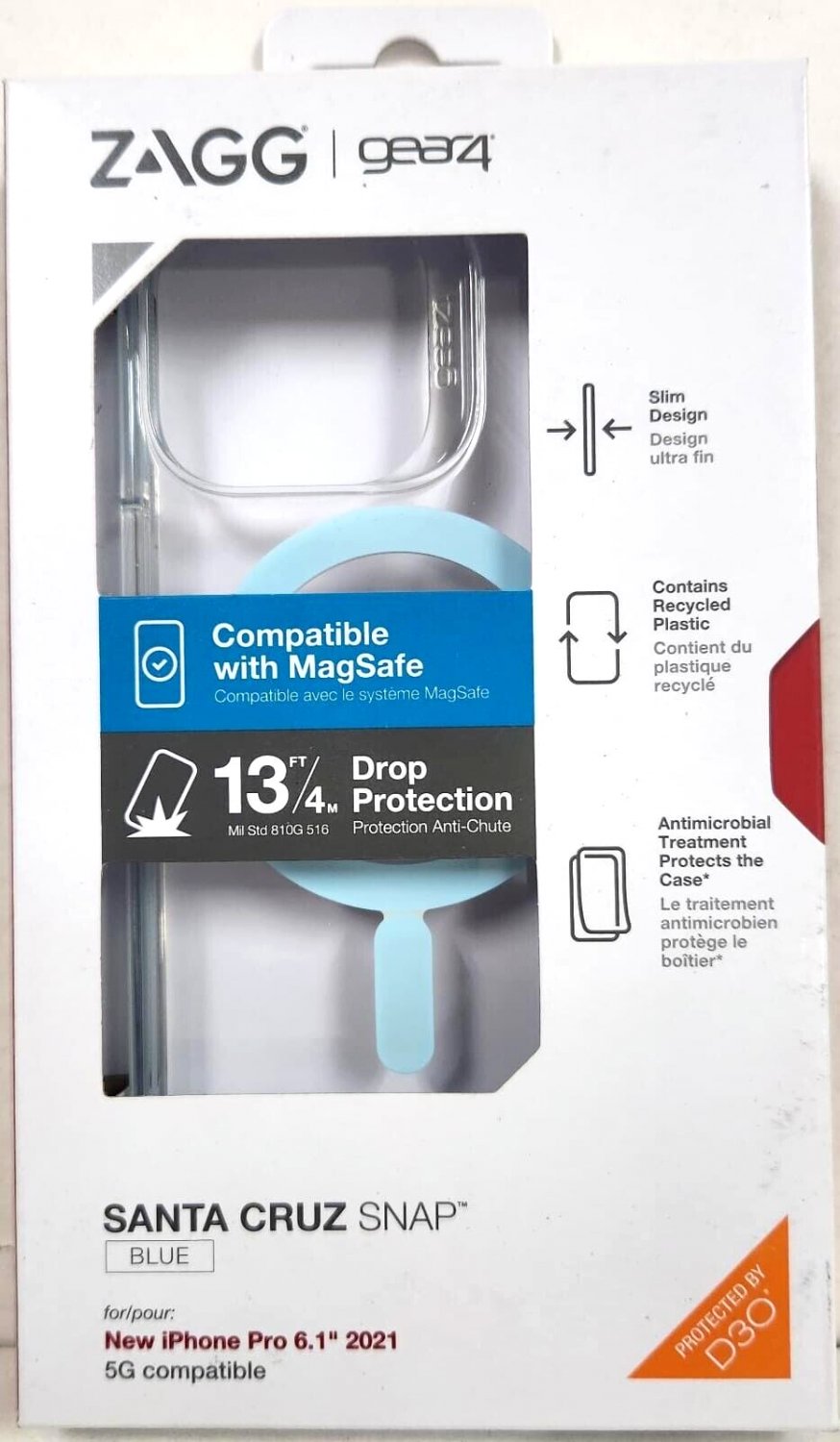 ZAGG Gear4 Santa Cruz Series Hard Case for Apple iPhone 13 Pro - Clear/Blue