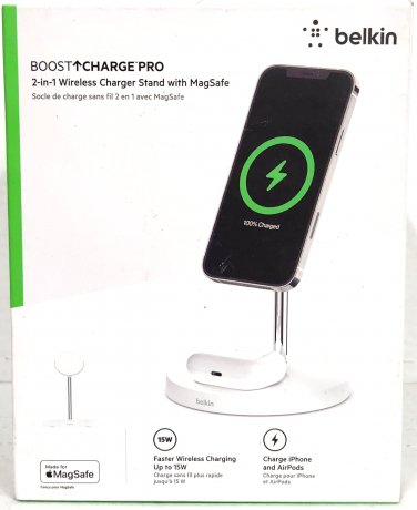 Belkin Boost Charge Pro 2-in-1 Wireless Charger Stand with MagSafe - White