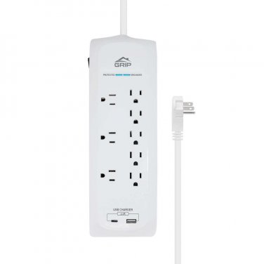 GRiP 8 Outlet Surge Protector with 1 USB & 1 USB-C Port - White