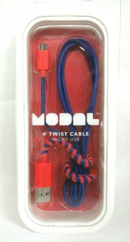 Modal 4-Ft Twist USB Cable with Universal Micro-USB Connector - Blue/Red